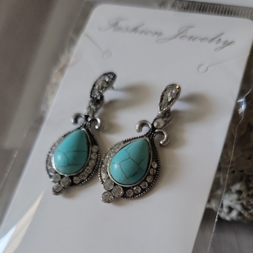 Turquoise and Silver Drop Earrings